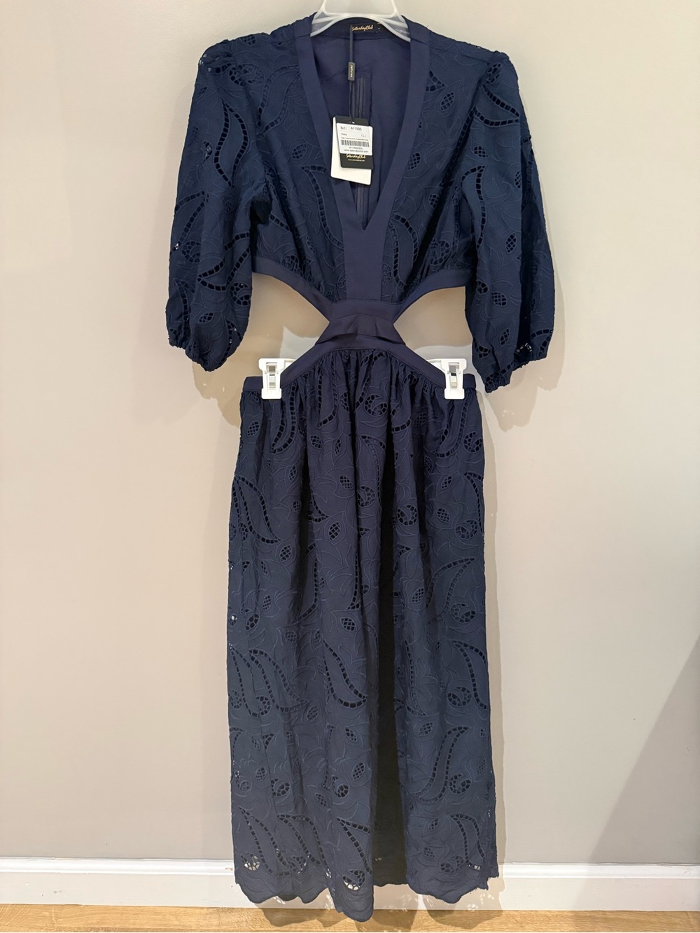 🆕 Broderie anglaise midi dress cut out with tie SATURDAY CLUB size L